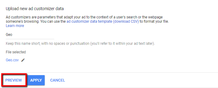Geo ad customizer upload